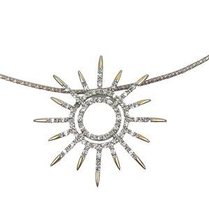 Silver Sunburst Necklace 925 FAS With Rhinestones Pendant Dainty Chain Adjustabl